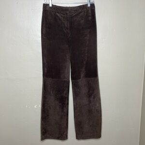 LOFT Suede Leather Pants Chocolate Brown Straight Leg Flat Front Classy 2